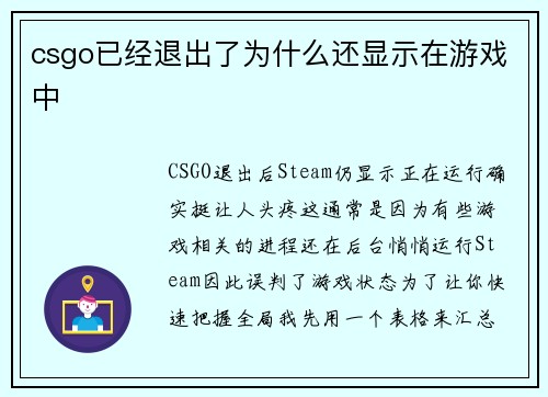 csgo已经退出了为什么还显示在游戏中